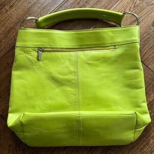 Lime Green Leather Tote Bag